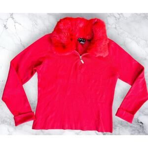 Vintage Fur Collar Cabo Quarter Zip Sweater Red The Nanny